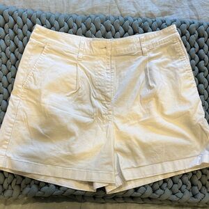 J. Crew White Pleated Cotton Bermuda Shorts